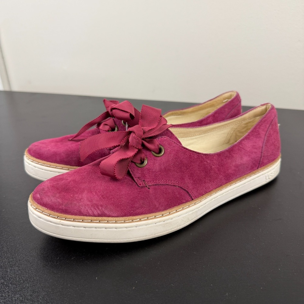 UGG Sneakers Womens 9 Fuchsia‎ Pink Suede Low Top Casual Ribbon Lace-Up Slip On